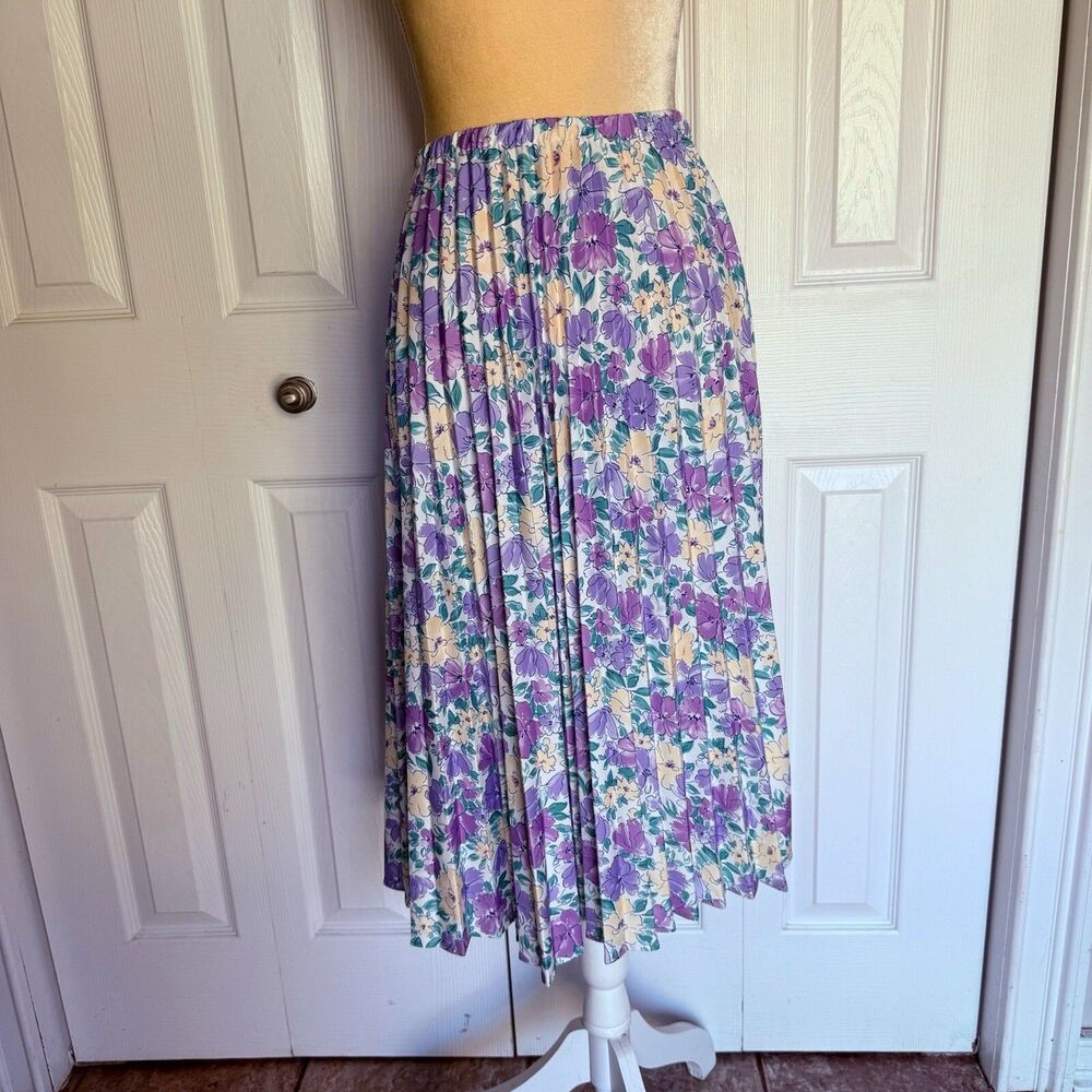 Baroness Waynes Midi Skirt Women Size 12 Purple Pleated Pull On Comfort USA - Picture 13 of 15
